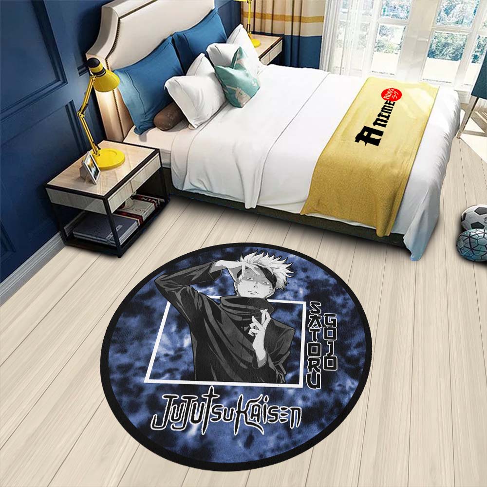 Gojo Custom Rug Satoru Gojo Round Rug Custom Tie Dye Style Jujutsu Kaisen Anime Circle ...