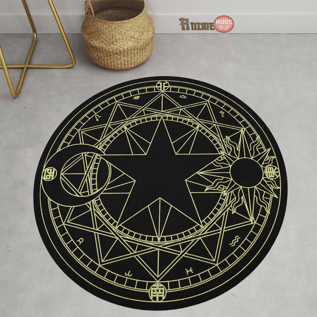 Black Yellow Magic Circles Round Rug Custom Cardcaptor Sakura Anime Circle Carpet-Animerugs