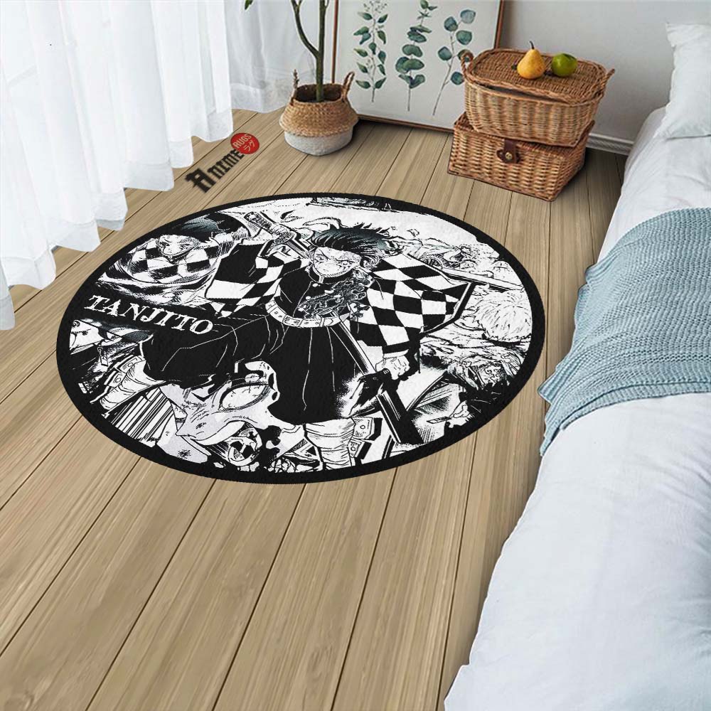 Slayer Custom Rug Tanjirou Kamado Manga Round Rug Custom Demon Slayer Anime Circle Carpe ...