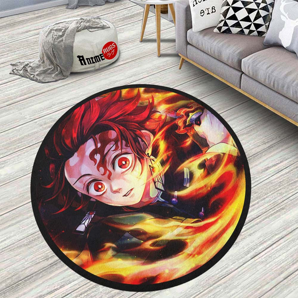 Slayer Custom Rug Tanjirou Kamado Round Rug Custom Demon Slayer Anime Circle Carpet ...