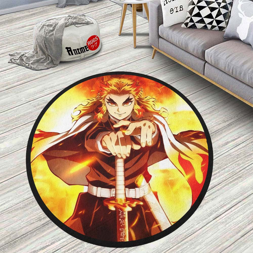 Demon Slayer Rengoku Rug Kyoujurou Rengoku Round Rug Custom Demon Slayer Anime Circle Carpet ...
