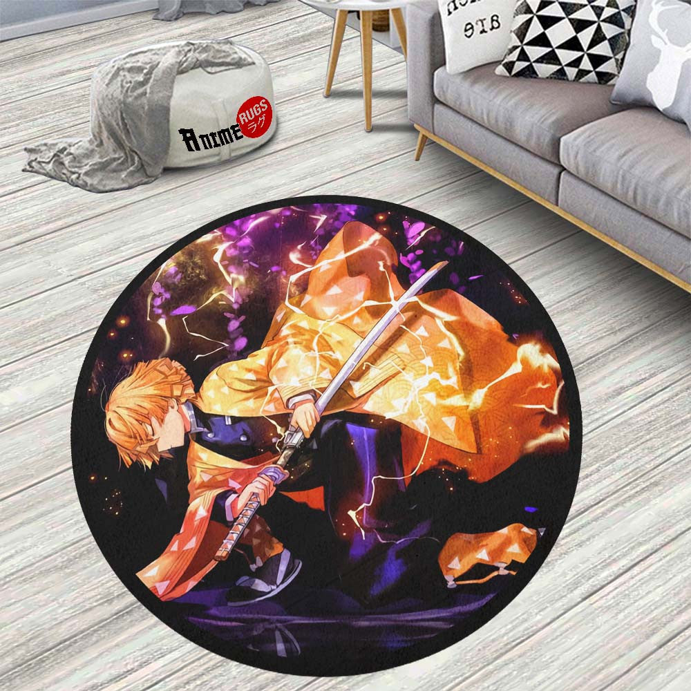 Demon Slayer Custom Rug Zenitsu Agatsuma Round Rug Custom Demon Slayer Anime Circle Carpet ...