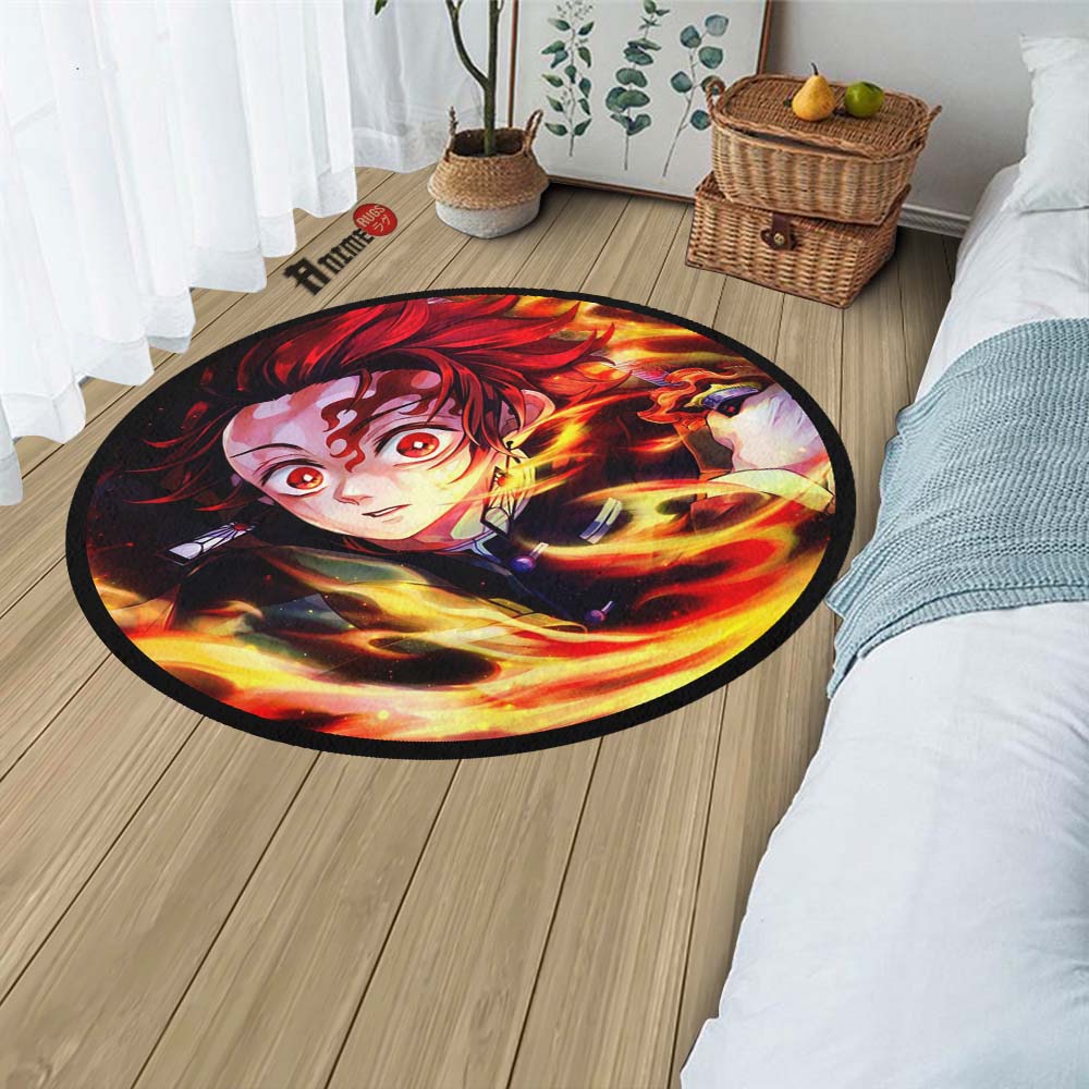 Demon Slayer Custom Rug Tanjirou Kamado Round Rug Custom Demon Slayer Anime Circle Carpet ...