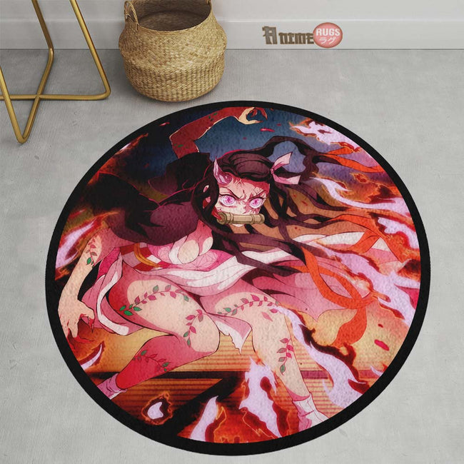 Nezuko Kamado Round Rug Custom Demon Slayer Anime Circle Carpet-Animerugs
