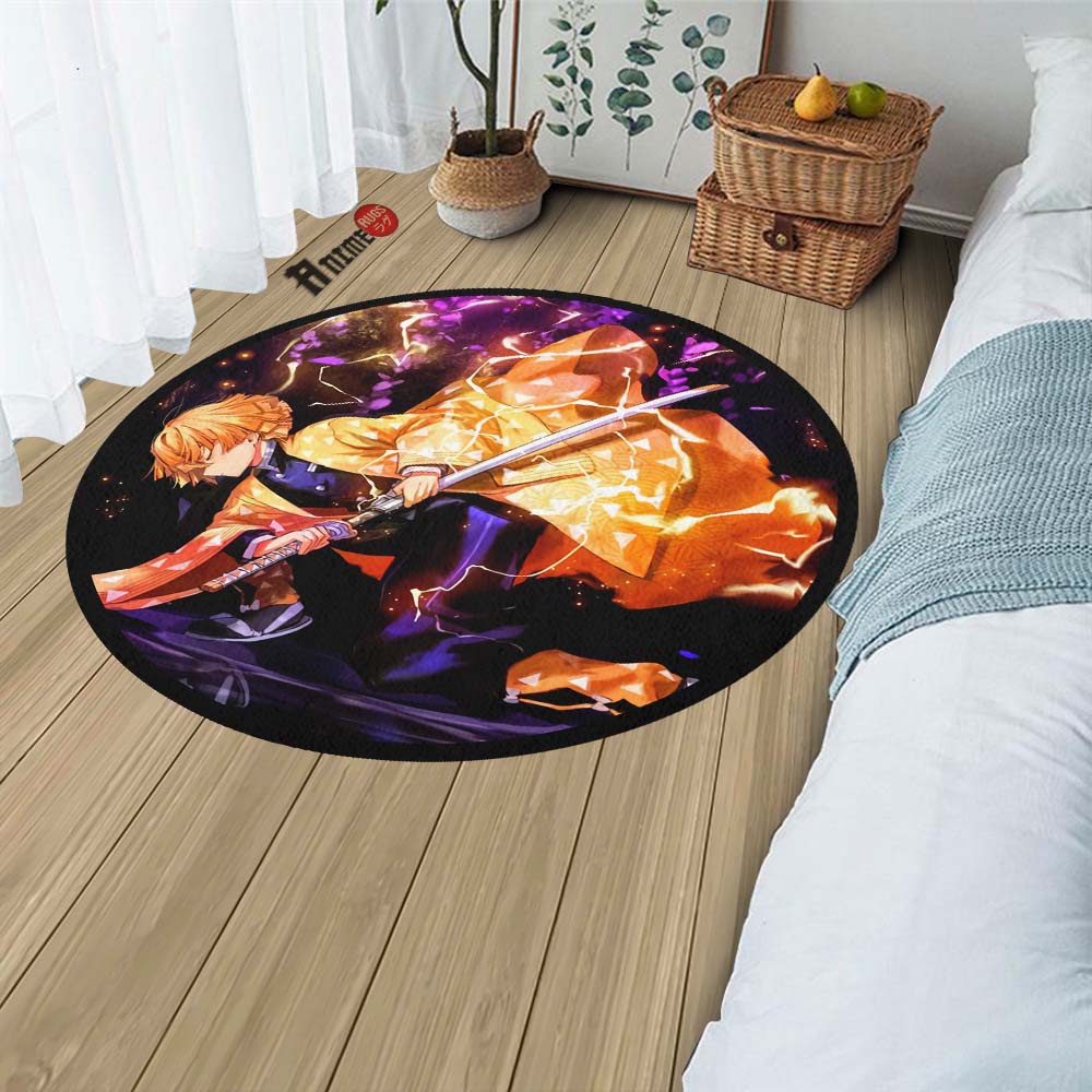 Demon Slayer Custom Rug Zenitsu Agatsuma Round Rug Custom Demon Slayer Anime Circle Carpet ...