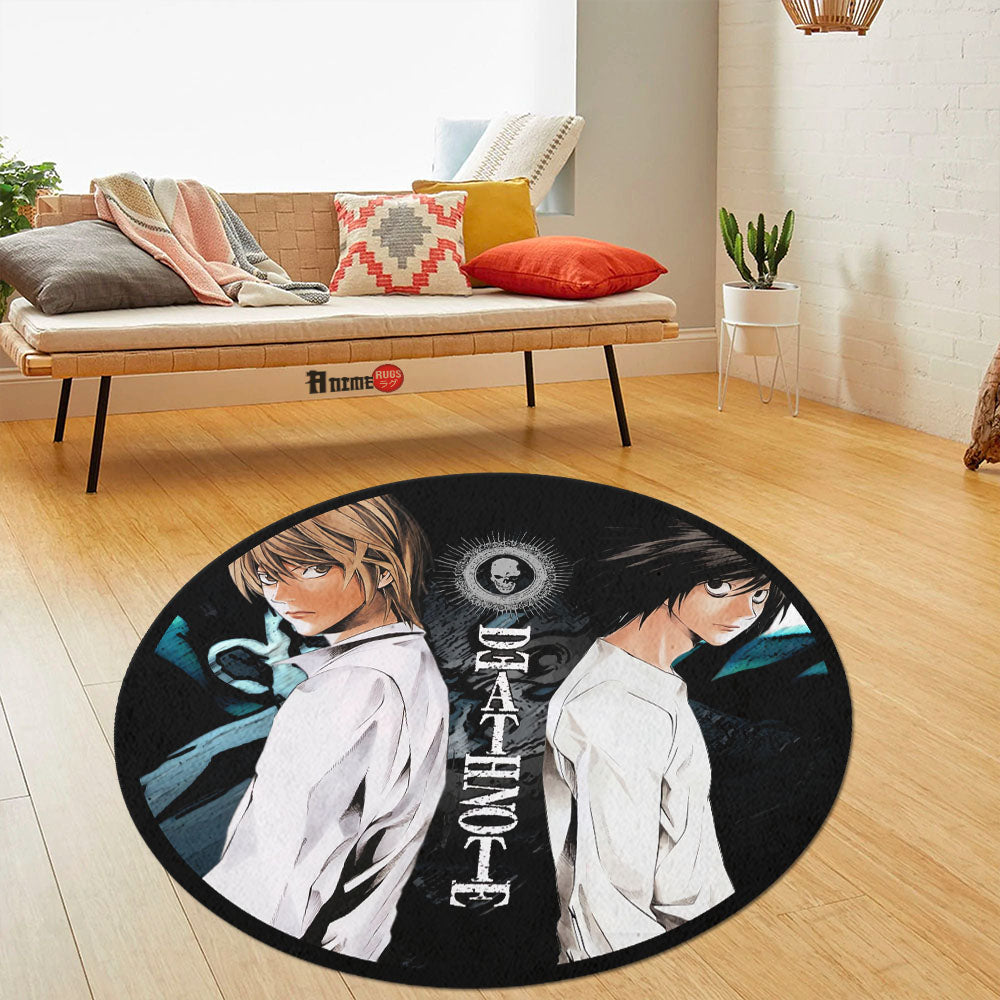 Death Note Rug L Lawliet & Light Yagami Round Rug Custom Death Note Anime Circle Carp ...